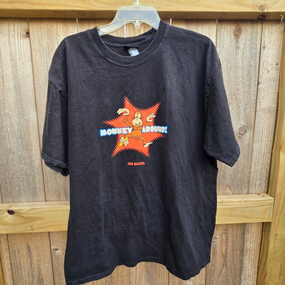Vintage Joe Boxer Monkey Around Graphic T-Shirt Black Short Sleeve Mens L-XL Y2K